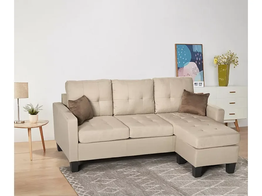 Sofá moderno esquinero 3 plazas pouf 2 cojines salón Remissus - Beige