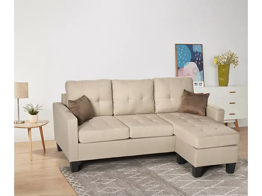Modernes 3-Sitzer Ecksofa Pouf 2 Kissen Wohnzimmer Remissus - Beige