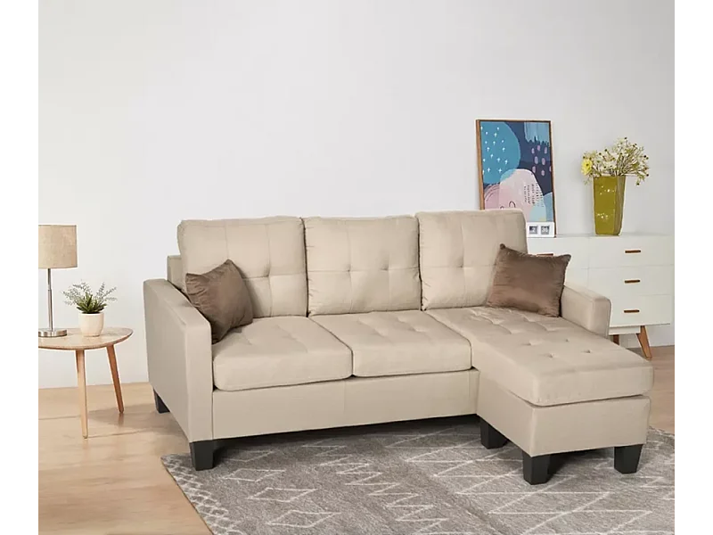 Modernes 3-Sitzer Ecksofa Pouf 2 Kissen Wohnzimmer Remissus - Beige