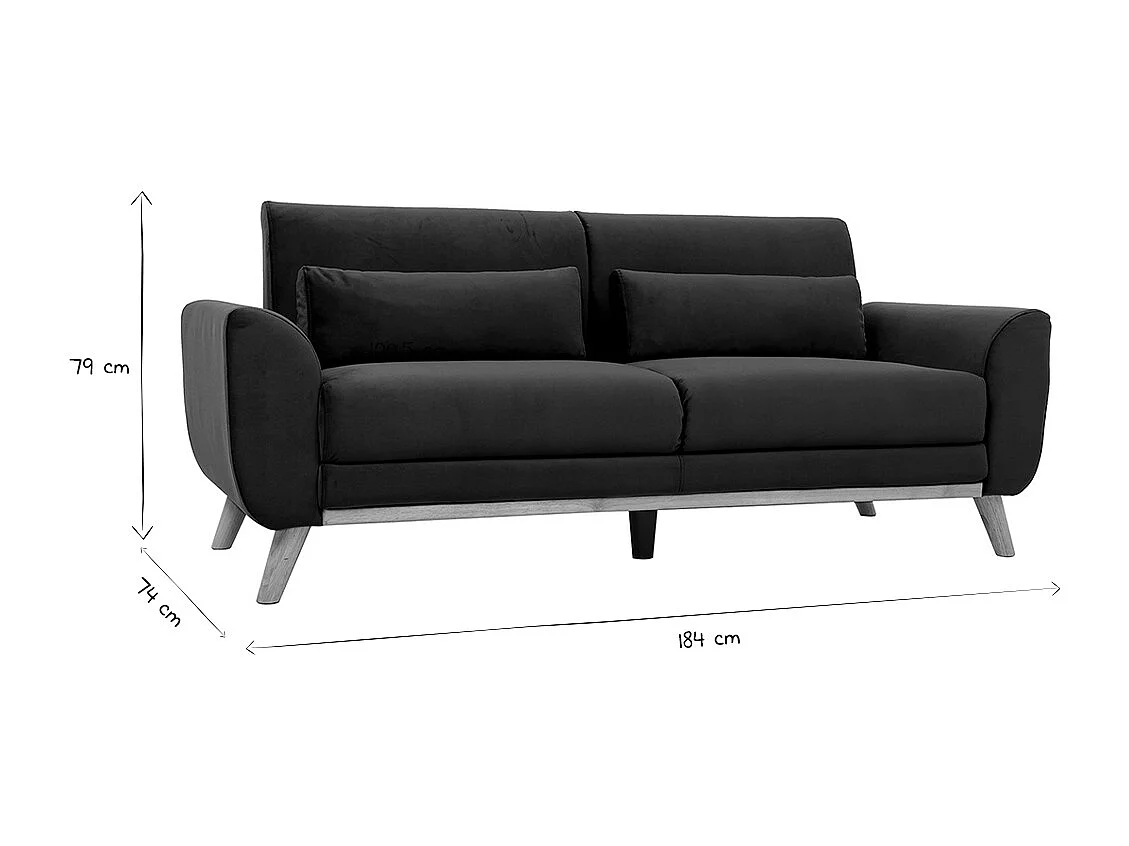 Canapé 3 places fixe design scandinave en velours et bois ANTOINE