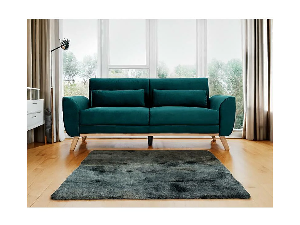 Skandinavisches Sofa 3-Sitzer Samt Petrolblau EKTOR