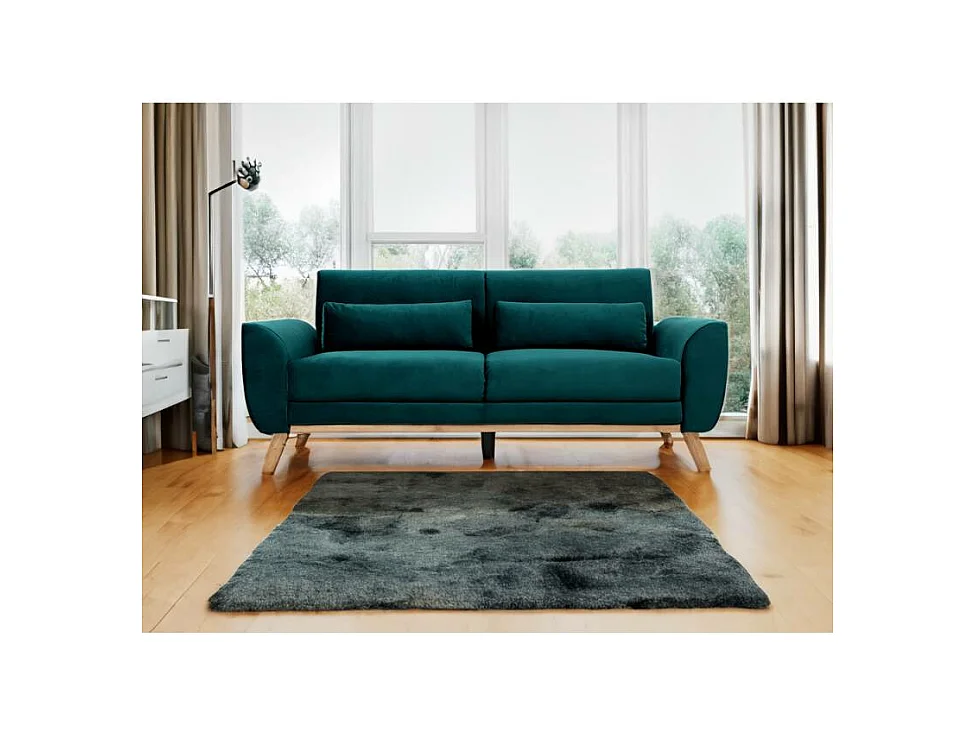 Canapé 3 places fixe design scandinave en velours et bois ANTOINE