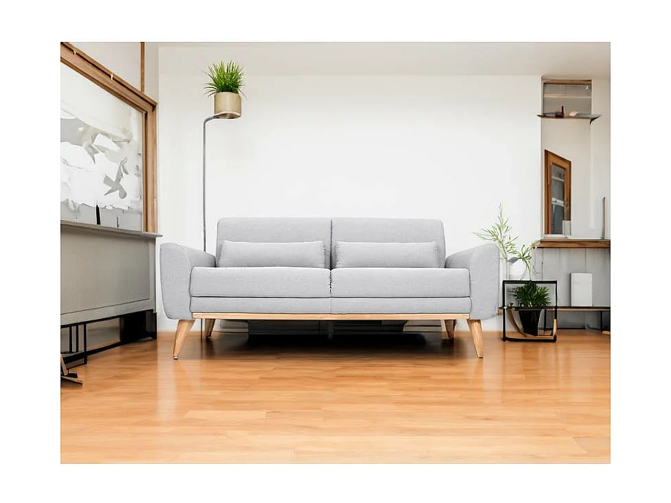 Design-Sofa 3 Plätze Stoff Hellgrau Eichenbeine EKTOR