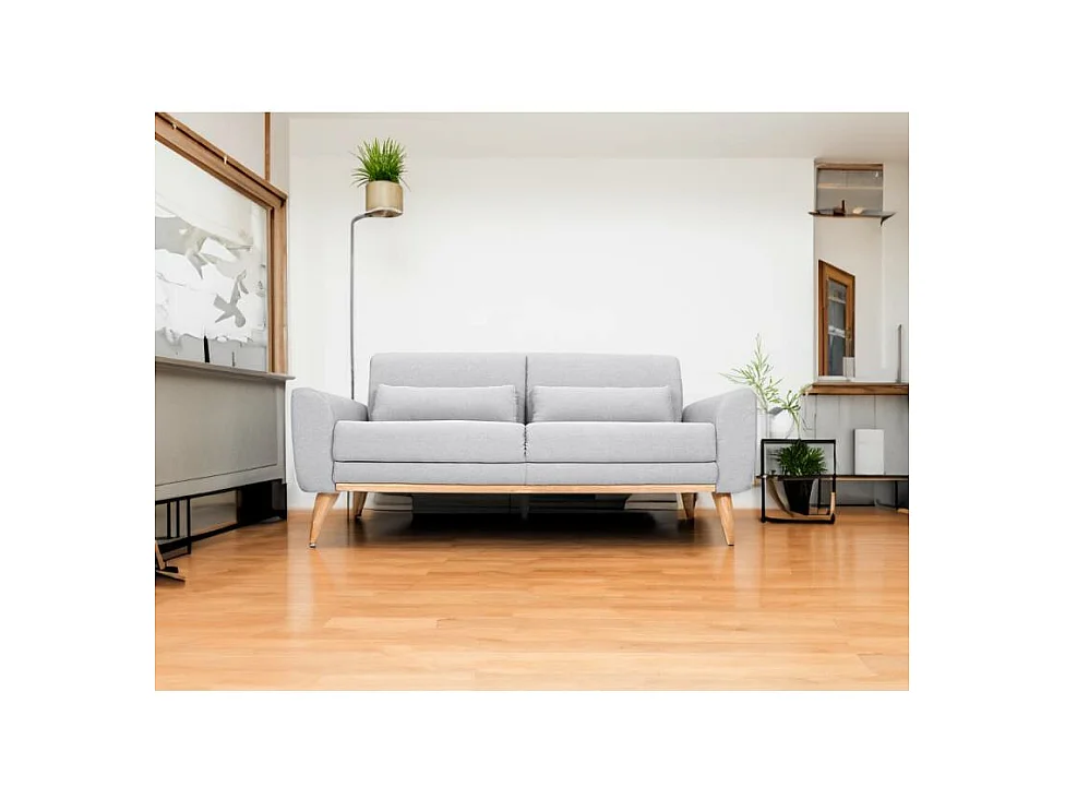 Canapé 3 places fixe design scandinave en velours et bois ANTOINE