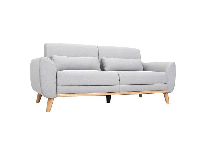 Sofá diseño 3 plazas tejido gris claro patas roble EKTOR