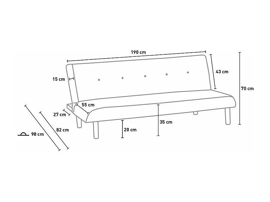 Schlafsofa 3-Sitzer aus Stoff für Wohnzimmer Larimar XL - Grau