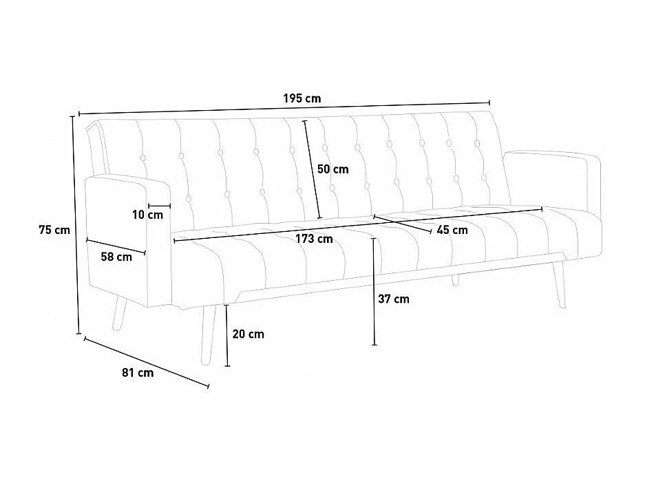 Divano letto convertibile 3 posti clic-clac velluto piedi dorati Melo