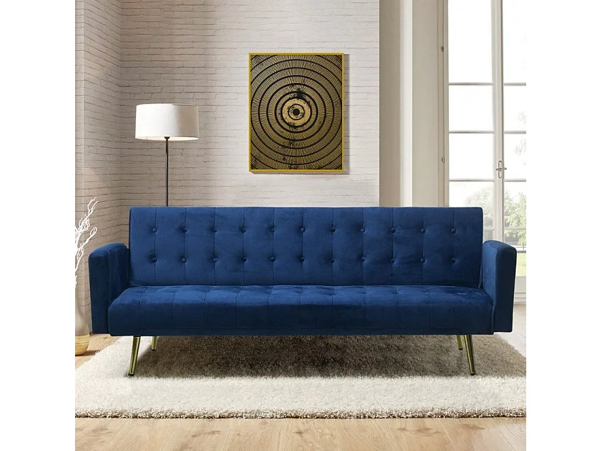 Divano letto convertibile 3 posti clic-clac velluto piedi dorati Melo