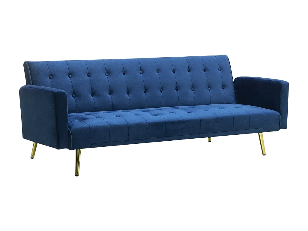 Modernes clic clac 3-Sitzer Samt Schlafsofa Caullae goldene Beine - Blau