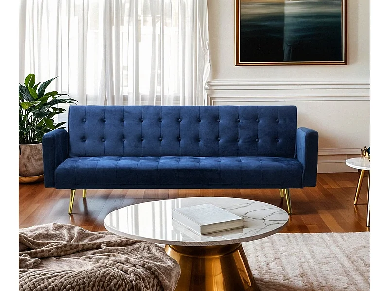 Divano letto convertibile 3 posti clic-clac velluto piedi dorati Melo