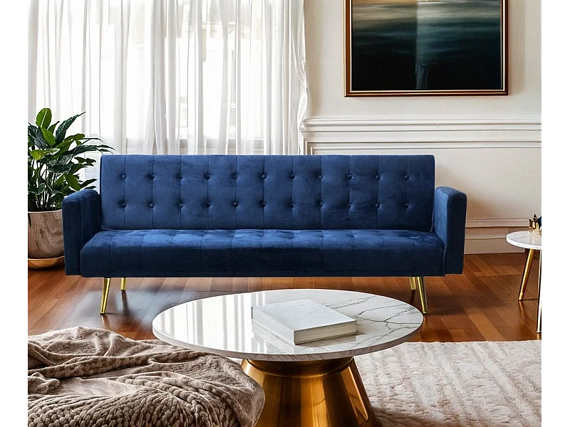 Divano letto convertibile 3 posti clic-clac velluto piedi dorati Melo