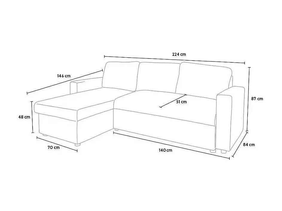 Divano angolare 3 posti tessuto con contenitore Castagno