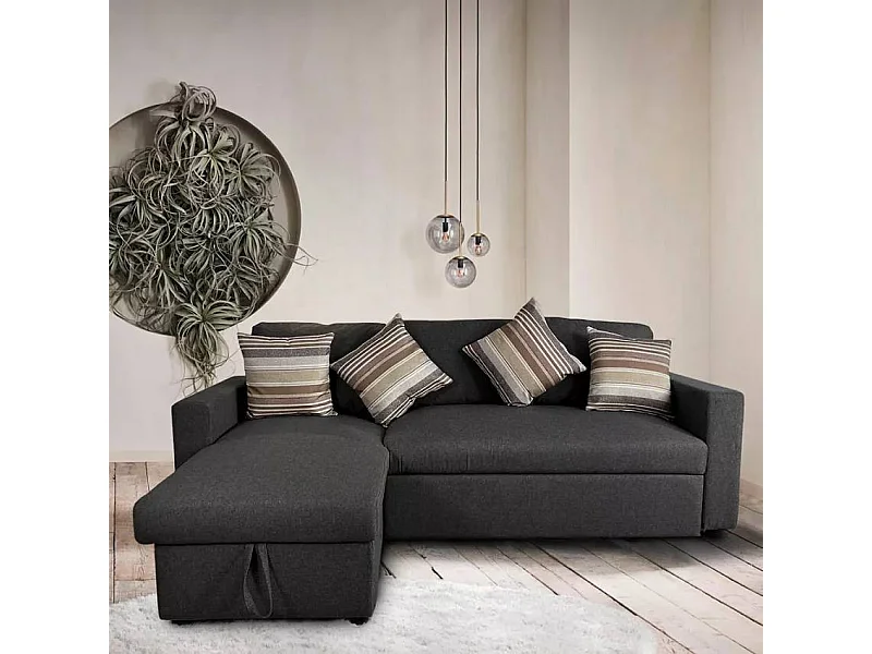 Divano angolare 3 posti tessuto con contenitore Castagno