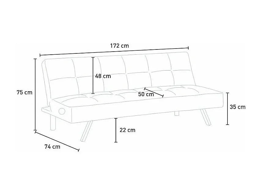 Divano letto clic-clac 2 posti in tessuto con porta USB Tasso