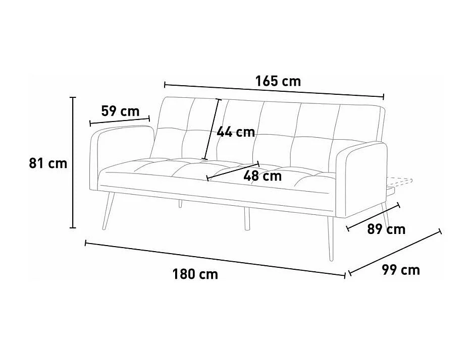 Divano letto clic-clac 3 posti robusto design moderno Albicocco