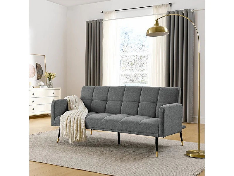 Stoff Schlafsofa 2-3 Sitzer Armlehnen schwarz gold Füße Mulier - Braun