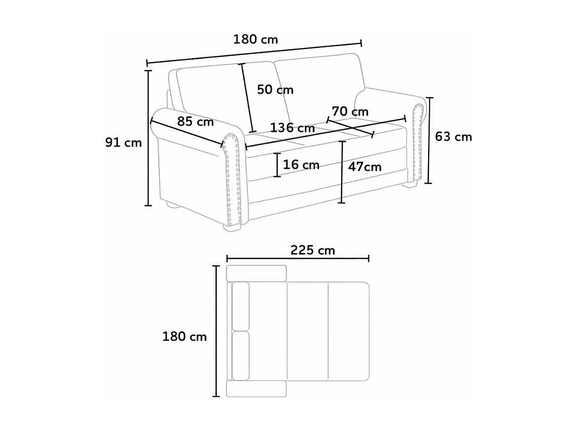 Canapé convertible 3 places en tissu avec coussins Ciliegio