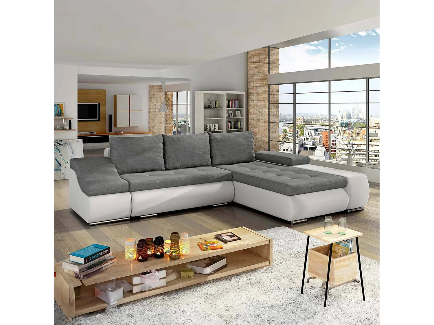 Canapé d'angle convertible coffre de rangement contemporain COSMOS