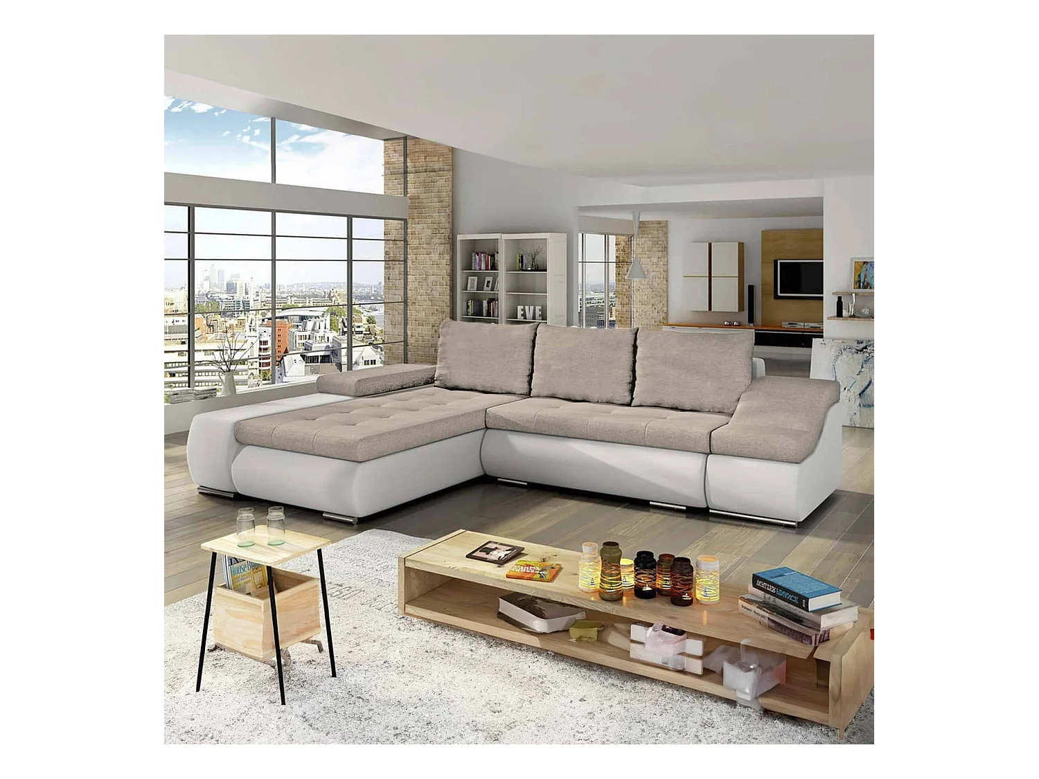Canapé d'angle convertible coffre de rangement contemporain COSMOS