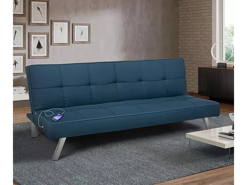 Sofá cama de tela con puerto USB y patas de metal design Astralis - Azul Marino