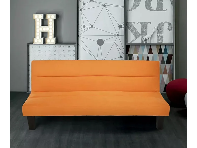 Sofá cama de microfibra efecto terciopelo 2 plazas diseño Ametista Rainbow - Naranja