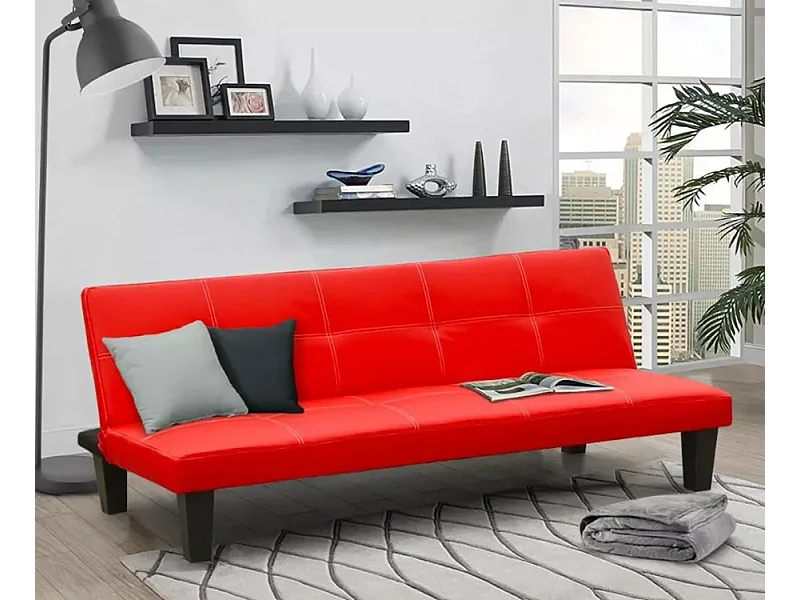Günstiges Topazio 3-Sitzer Kunstleder Schlafsofa Klappsofa - Rot