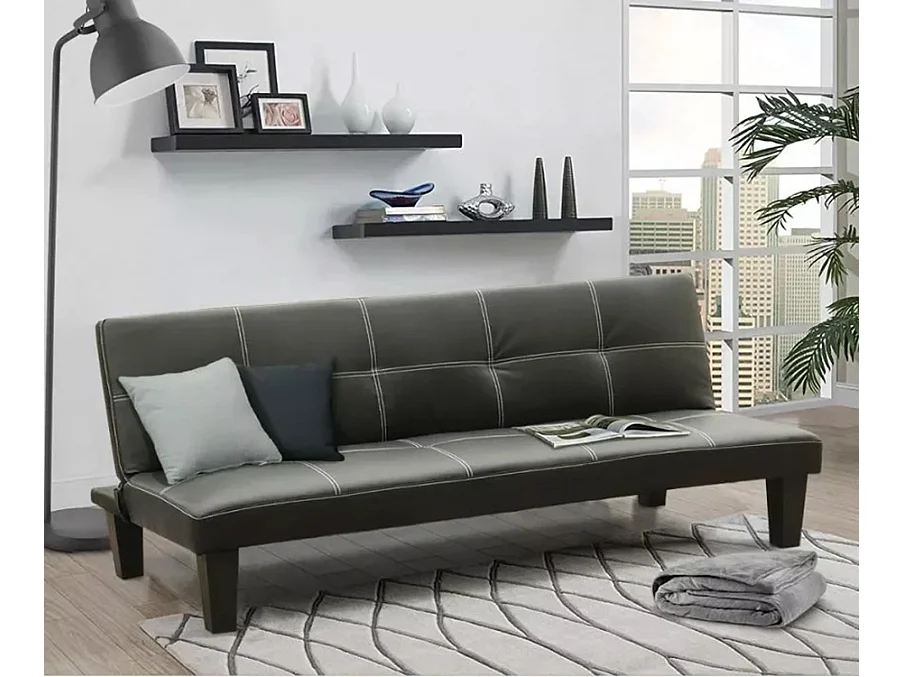 Sofá cama 3 plazas cuero polipiel Topazio pronto letto - Negro