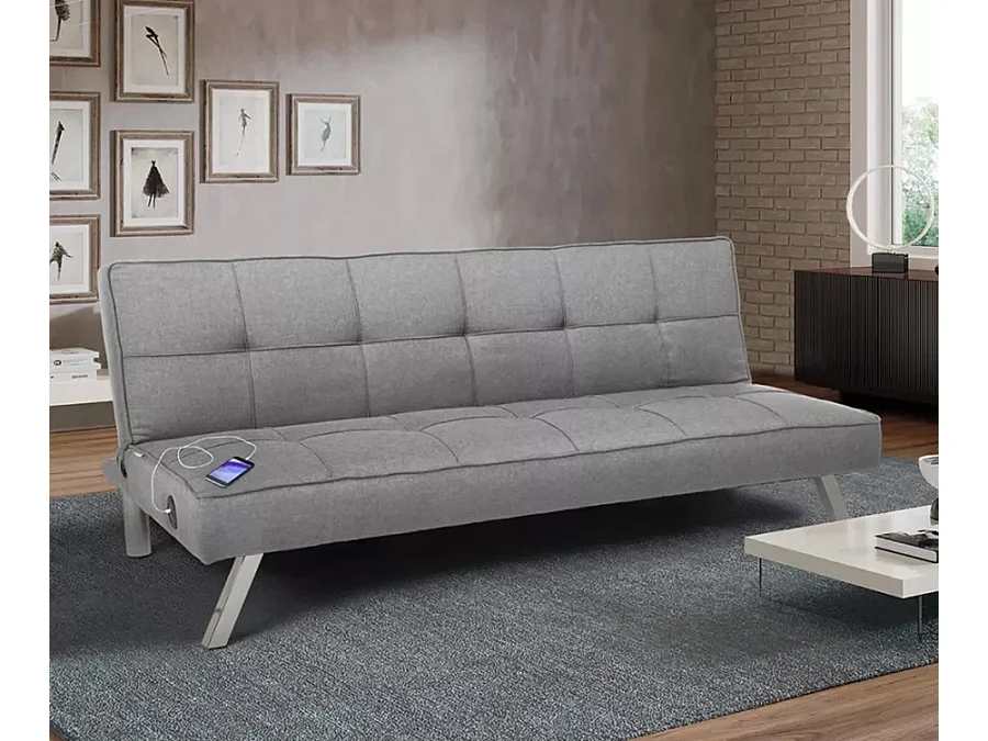 Schlafsofa aus Stoff mit USB-Anschluss und Metallbeinen Design Astralis - Hellgrau
