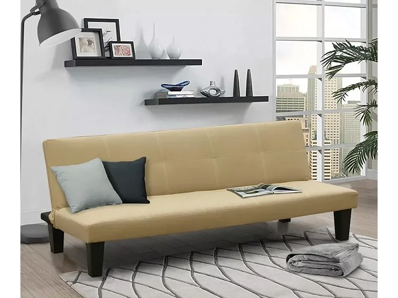 Sofá cama 3 plazas cuero polipiel Topazio pronto letto - Beige