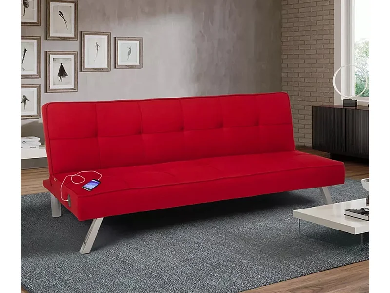 Schlafsofa aus Stoff mit USB-Anschluss und Metallbeinen Design Astralis - Rot