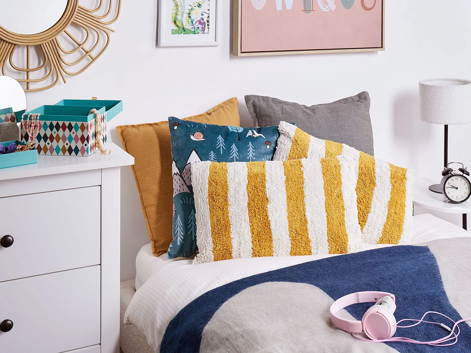 Conjunto de 2 almofadas decorativas HELIANTHUS Algodão 30 x 50 cm Branco Às riscas