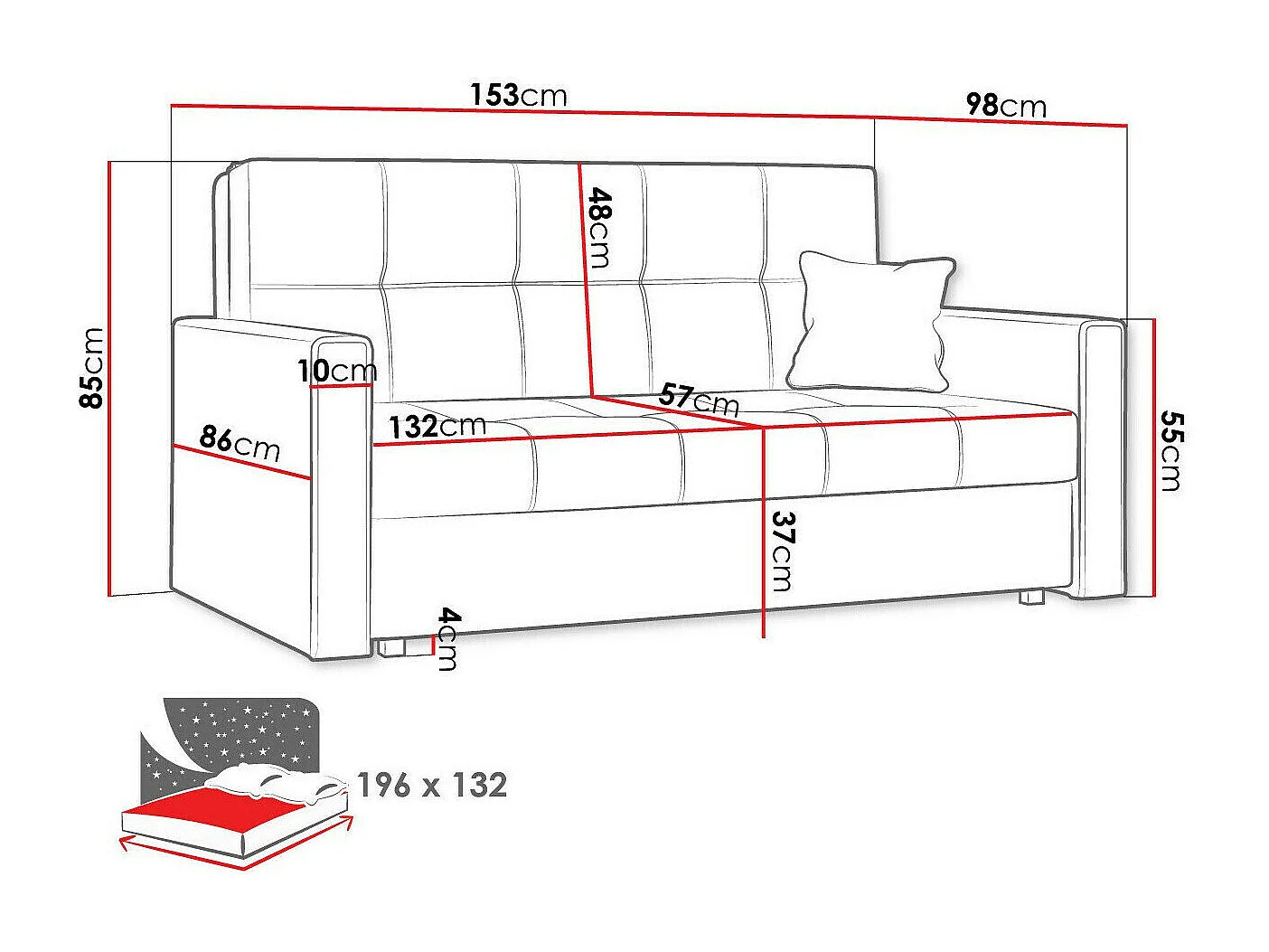 Sofá-cama Columbus 106, Almacenaje, 85x153x98cm, Muebles ya montados