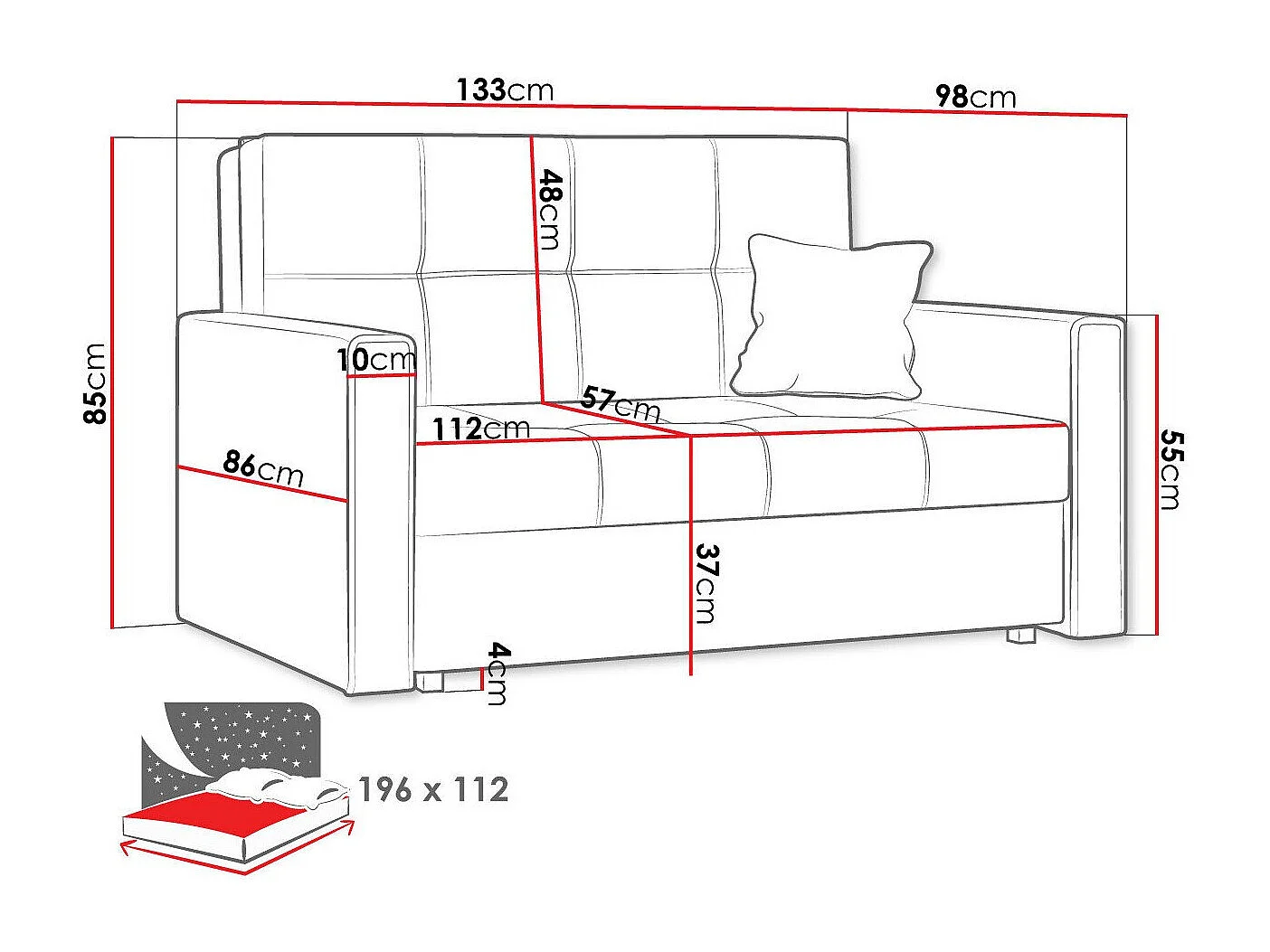 Canapé convertible Columbus 105, Disponible, 85x133x98cm, Mobilier déjà assemblé