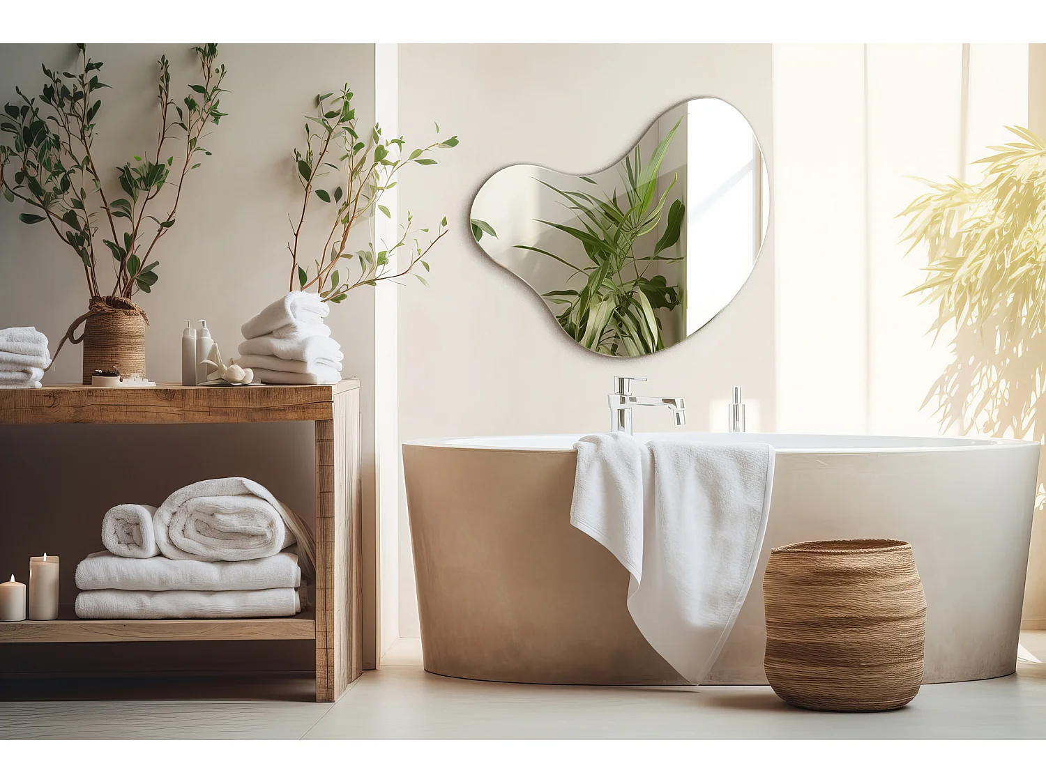 Miroir 58x58cm fantaisie de forme organique irrégulière unique