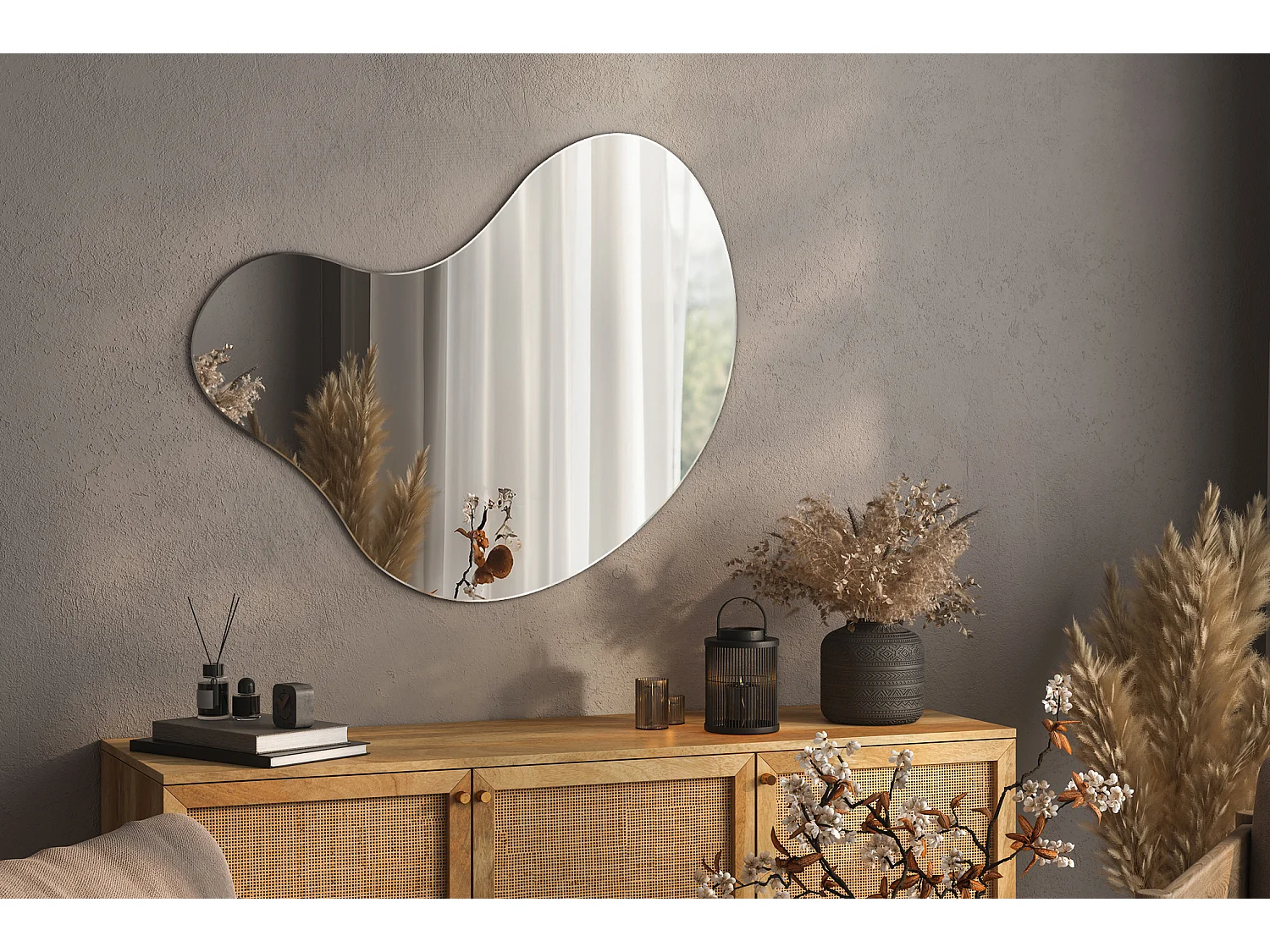 Miroir 58x58cm fantaisie de forme organique irrégulière unique