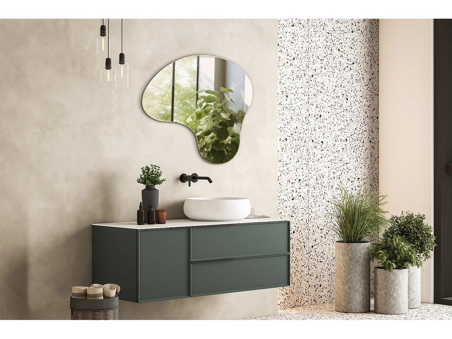 Miroir 58x58cm fantaisie de forme organique irrégulière unique