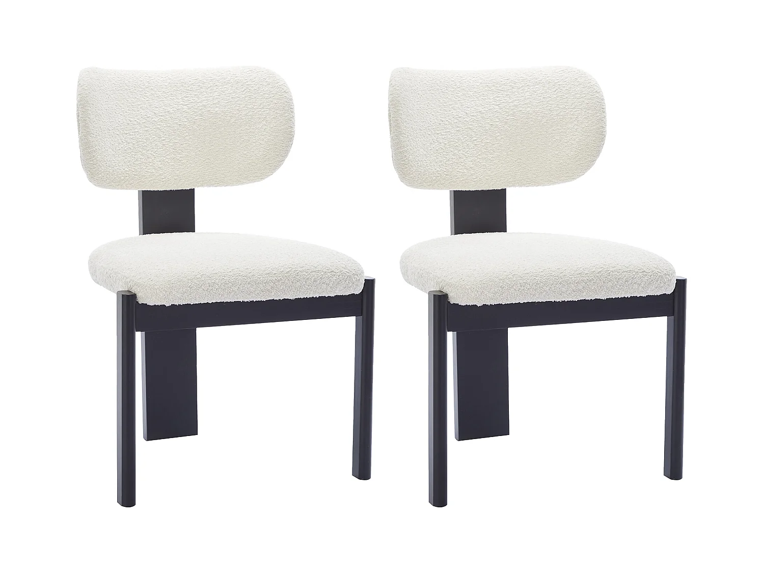 Juego de 2 sillas en tejido bouclé y madera de hevea - Blanco y negro - WILANA