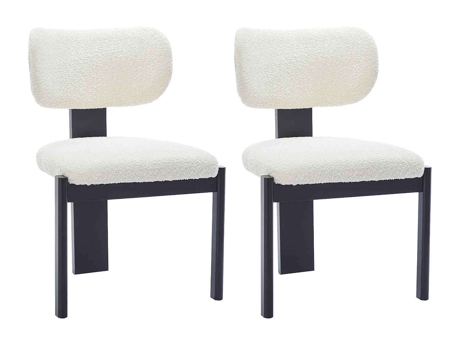 Lot de 2 chaises en tissu bouclette et bois d'hévéa noir - Blanc - WILANA