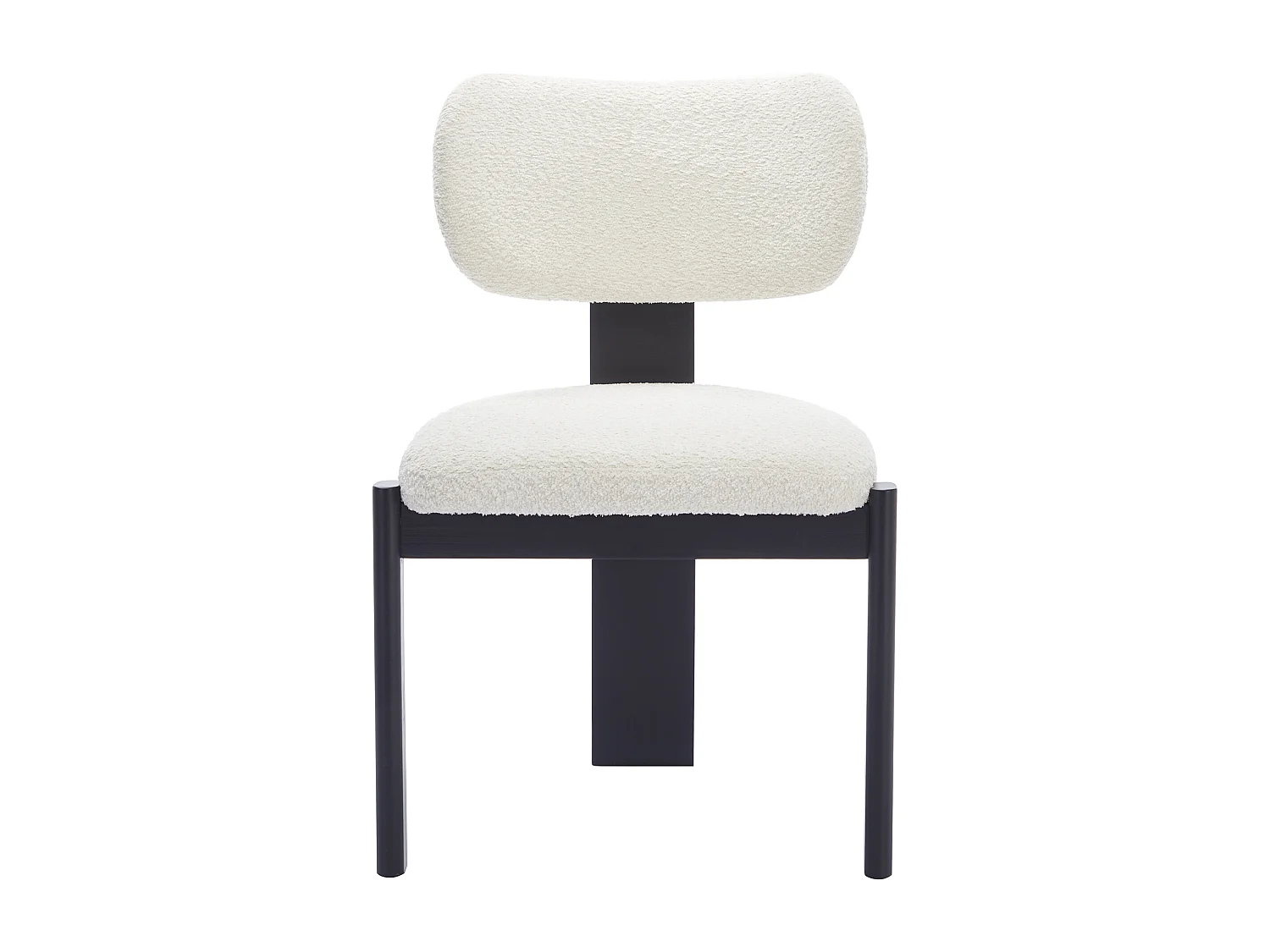 Lot de 2 chaises en tissu bouclette et bois d'hévéa noir - Blanc - WILANA