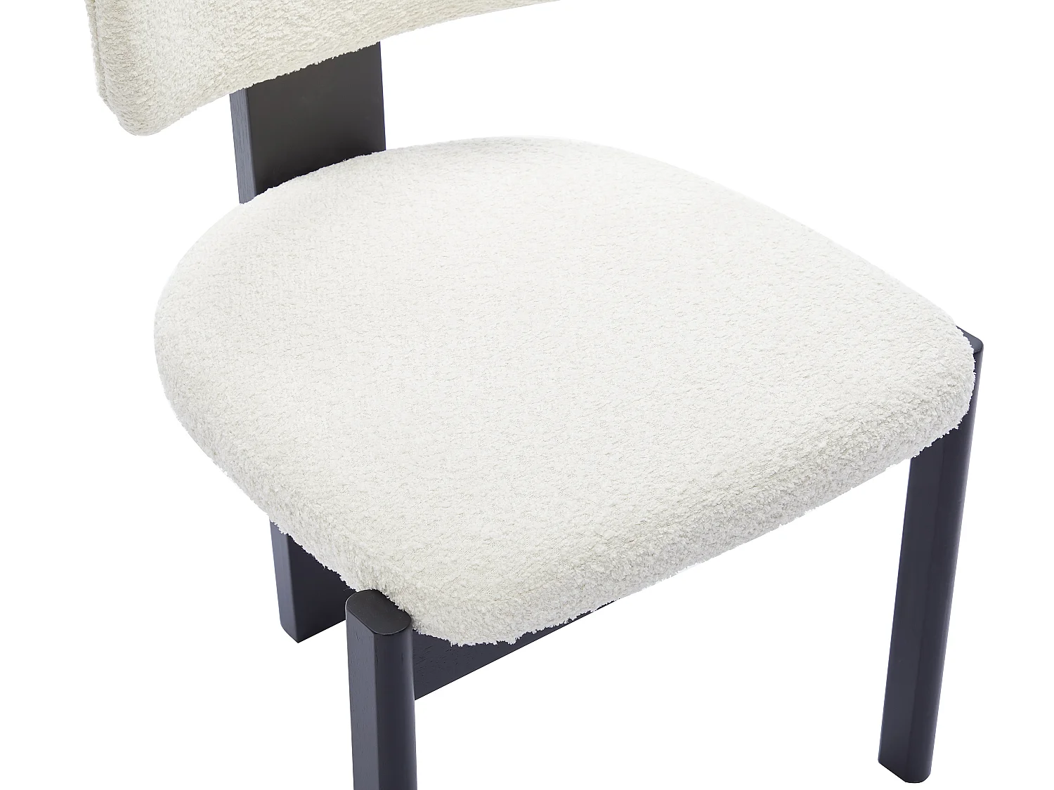 Lot de 2 chaises en tissu bouclette et bois d'hévéa noir - Blanc - WILANA