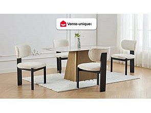 Vente-unique Stuhl 2er-Set - Bouclé-Stoff & Kautschukholz - Weiß & Schwarz - WILANA 12322256