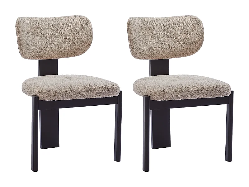 Lot de 2 chaises en tissu bouclette et bois d'hévéa noir - Taupe - WILANA