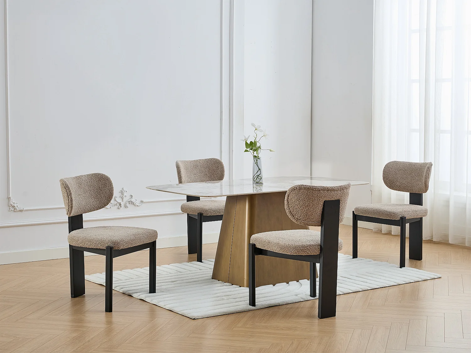 Lot de 2 chaises en tissu bouclette et bois d'hévéa noir - Taupe - WILANA