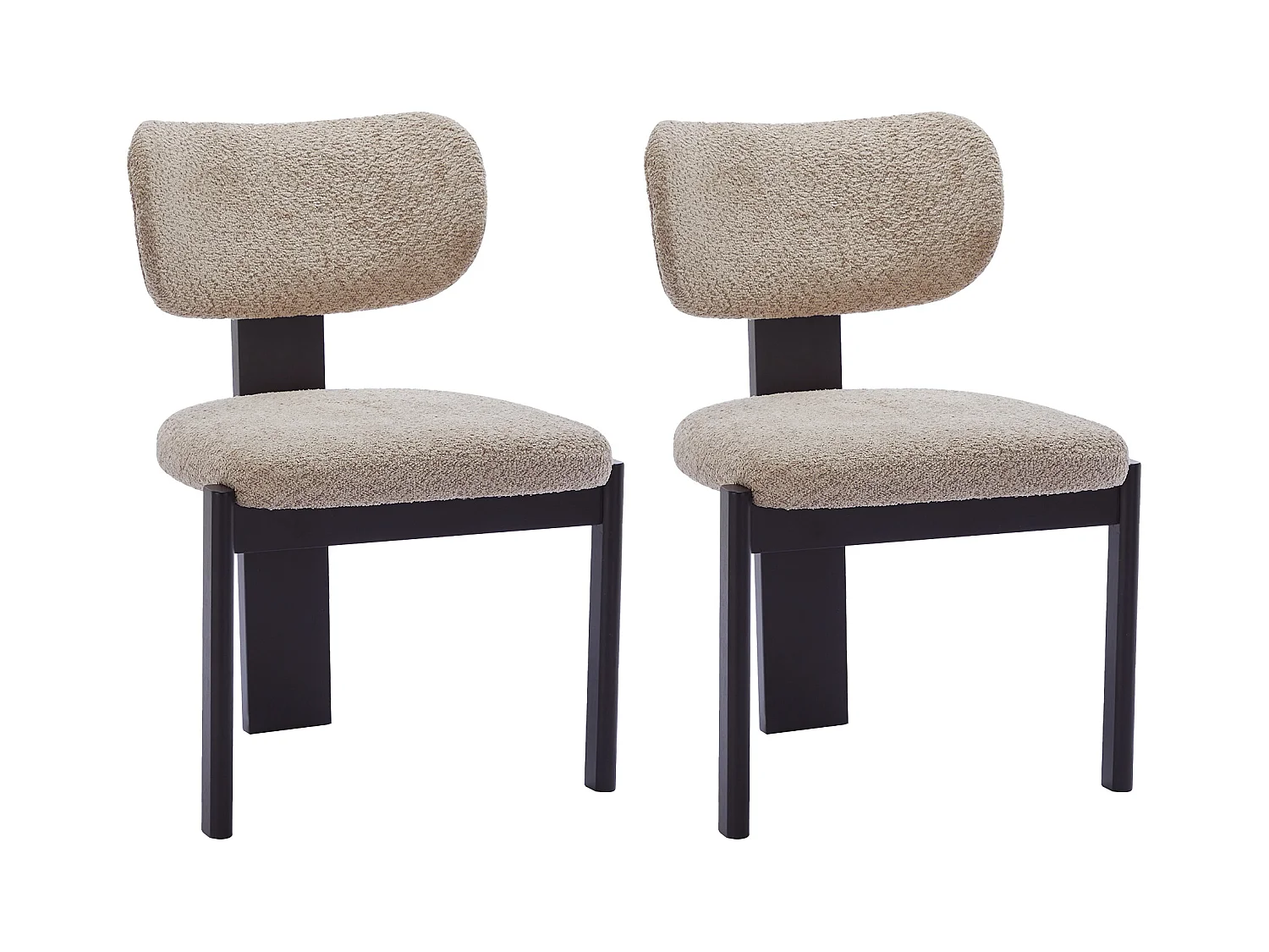 Juego de 2 sillas en tejido bouclé y madera de hevea - Gris topo y negro - WILANA