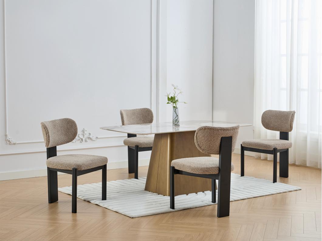 Stuhl 2er-Set - Bouclé-Stoff & Kautschukholz - Taupe & Schwarz - WILANA
