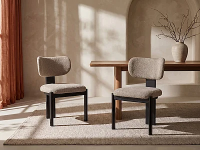 Lot de 2 chaises en tissu bouclette et bois d'hévéa noir - Taupe - WILANA