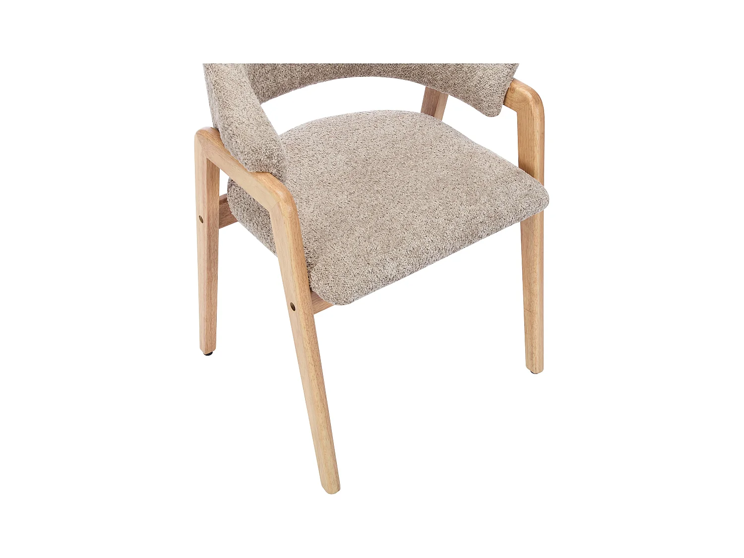 Lote de 2 sillas con reposabrazos en tejido bouclé y madera de hevea - Topo y natural - SOLUNA