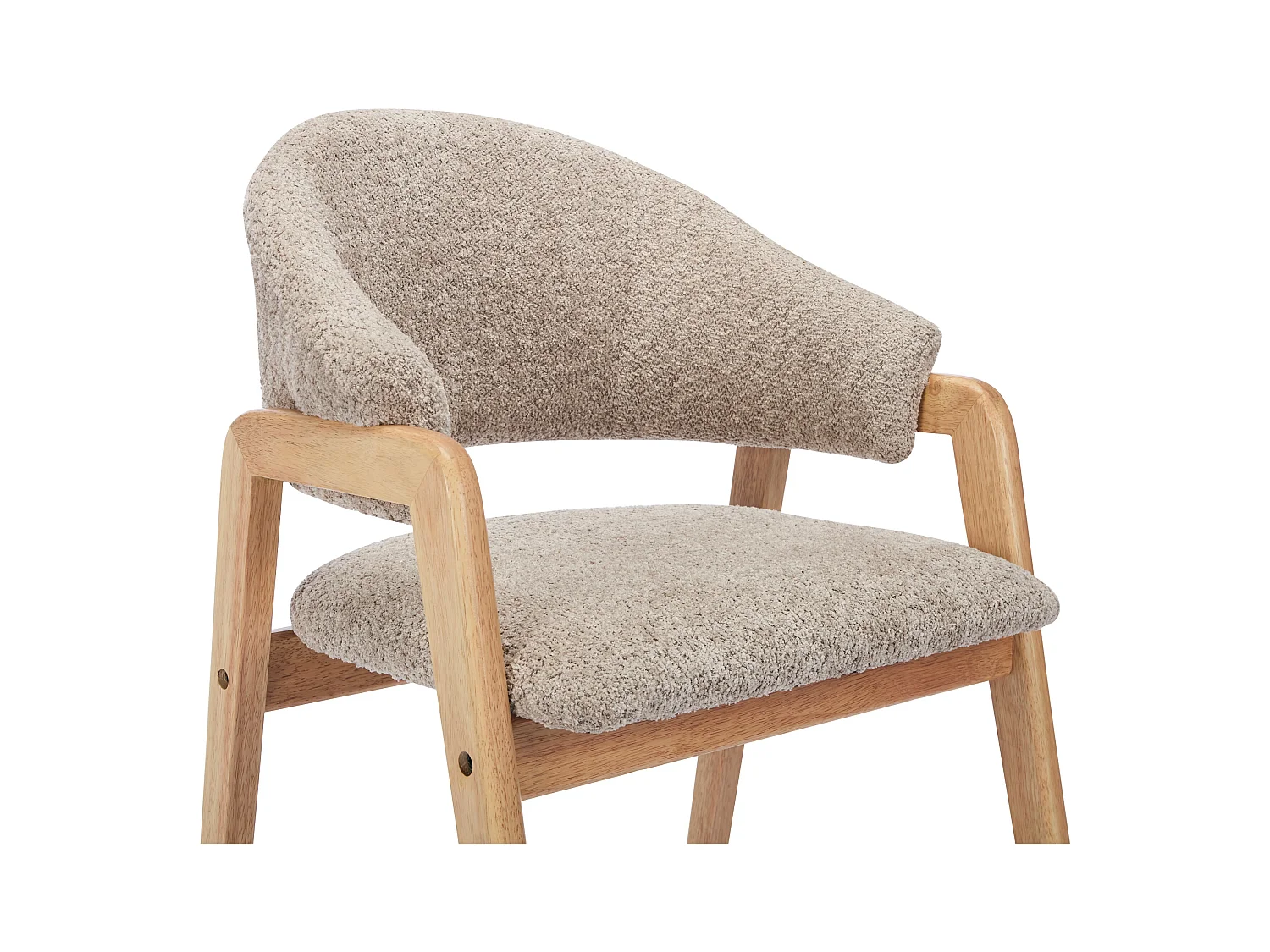 Sæt med 2 stole med armlæn i bouclé-stof og naturgummitræ - Taupe og natur - SOLUNA