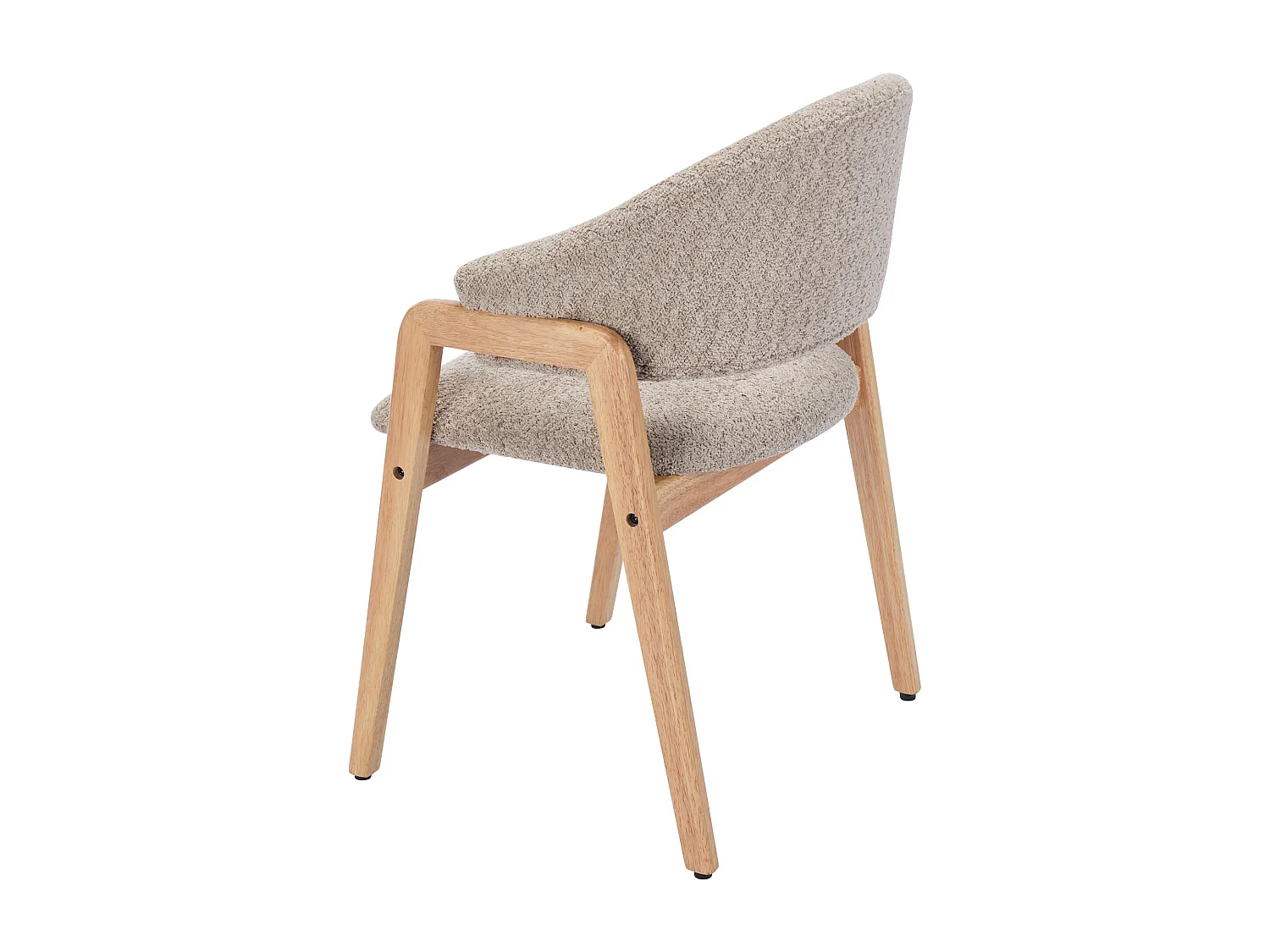 Lot de 2 chaises avec accoudoirs en tissu bouclette et bois d'hévéa - Taupe et naturel - SOLUNA