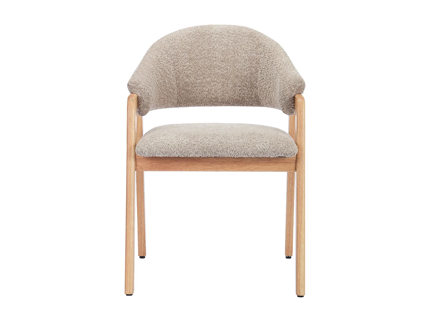 Lot de 2 chaises avec accoudoirs en tissu bouclette et bois d'hévéa - Taupe et naturel - SOLUNA